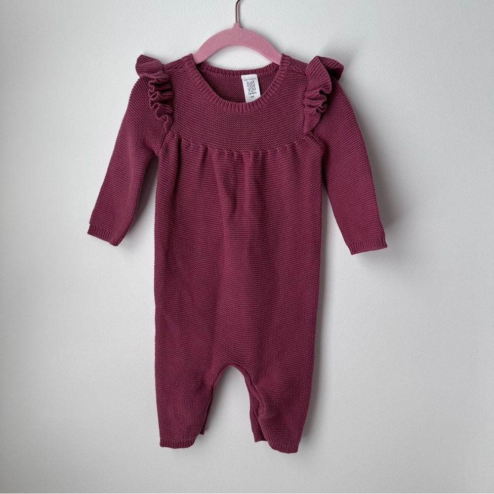 Girl’s Sweater Knit Ruffle One-Piece Outfit Color Berry Size 6 Months